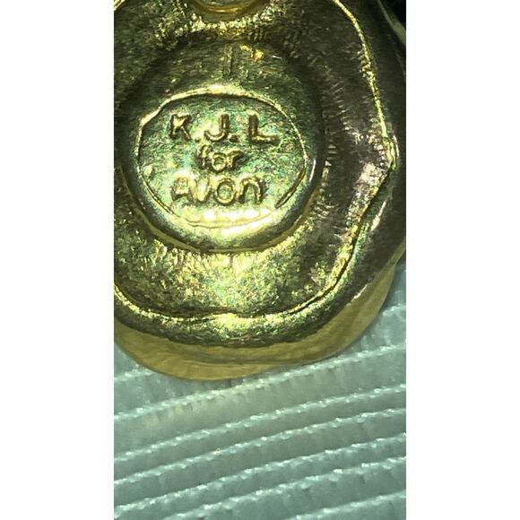 VTG KJL for AVON Pierced Gold Tone Blue Oval Cabochon Earrings - Picture 3 of 3